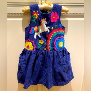Navy Unicorn Embroidered Pinafore Dress, Size 5-6 Yrs